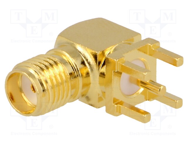 Socket; SMA; female; angled 90°; 50Ω; THT; on PCBs; teflon