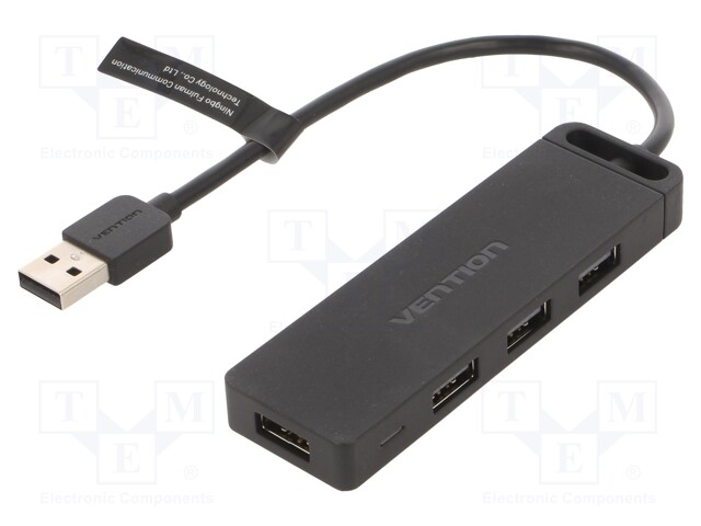 Hub USB; USB 2.0; PnP; black; Number of ports: 4; 480Mbps