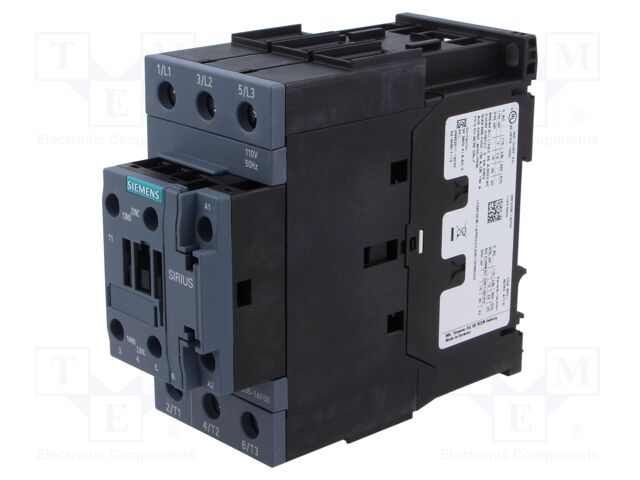 Contactor: 3-pole; NO x3; Auxiliary contacts: NO + NC; 110VAC; 40A