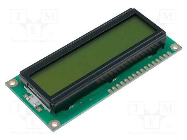 Display: LCD; alphanumeric; STN Positive; 16x2; yellow-green; LED