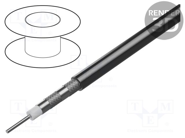 Wire: coaxial; RG6; 1x18AWG; solid; CCS; PVC; black; 305m; CPR: Eca