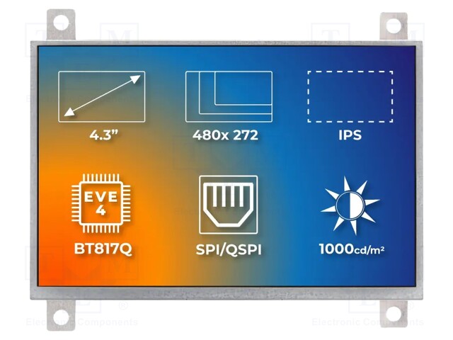 Display: TFT; 4.3"; 480x272; Illumin: LED; Dim: 106.3x83.98x8.4mm