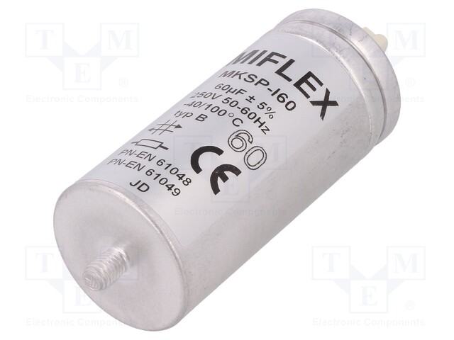 Capacitor: for discharge lamp; 60uF; 250VAC; ±5%; Ø45x100mm; V: 4
