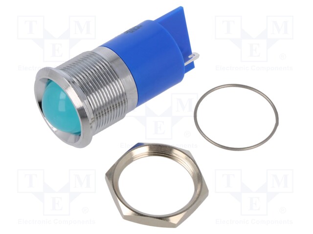 Indicator: LED; prominent; blue; Ø22mm; IP67; brass; ØLED: 18mm; Q22