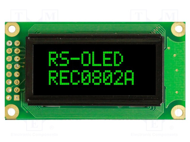 Display: OLED; alphanumeric; 8x2; Window dimensions: 38x16mm