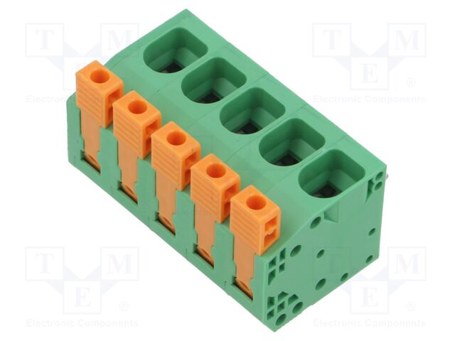 PCB terminal block; 10mm; ways: 5; angled 90°; terminal; on PCBs
