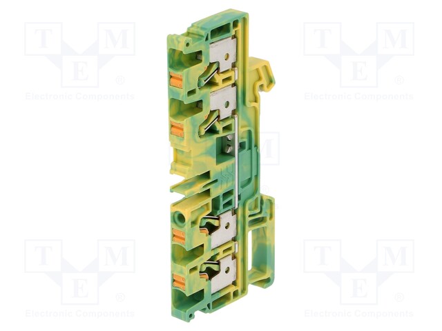 Splice terminal: rail; 4mm2; ways: 1; terminals: 4; yellow-green