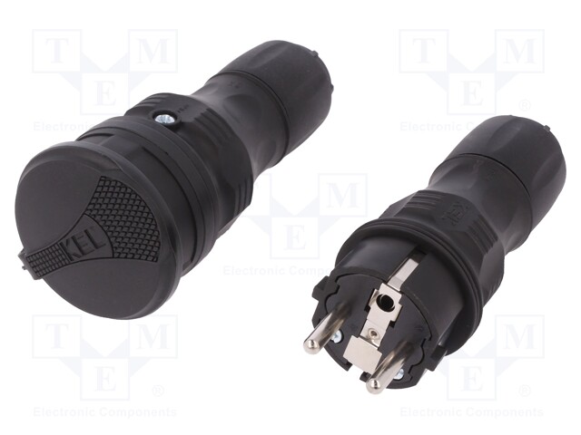 Connector: AC supply; socket,plug; Layout: 2P+PE; black; 250VAC