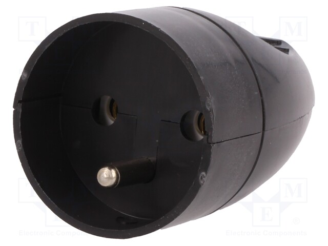 Connector: AC supply; socket; Layout: 2P+PE; black; 250VAC; 16A