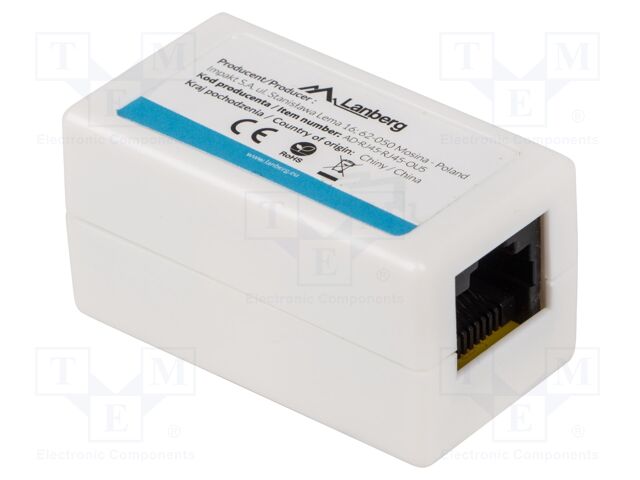 RJ 45 coupler; white; Cat: 5e; RJ45 socket,both sides