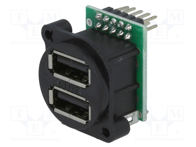 Socket; USB A; for panel mounting,screw; pin header; double