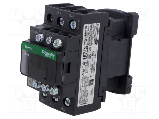Relay Contactor, TeSys D Series, 3PST-NO, 3P, 25 A at 440 VAC, 15 kW at 690 VAC