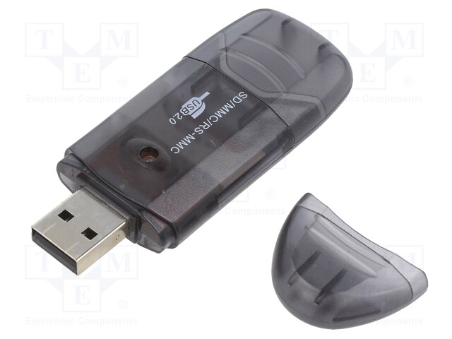 Card reader: memory; USB A plug; USB 2.0; MMC,RS MMC,SD; black
