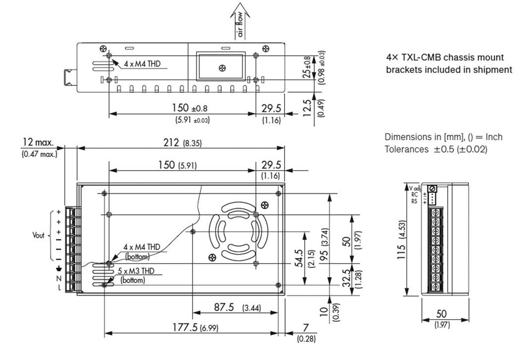 Power supply: switched-mode; modular; 360W; 48VDC; 212x115x50mm