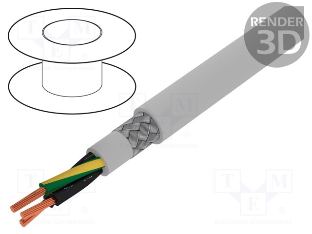 Wire; Pro-Met; 3G1mm2; tinned copper braid; PVC; grey; 300/500V