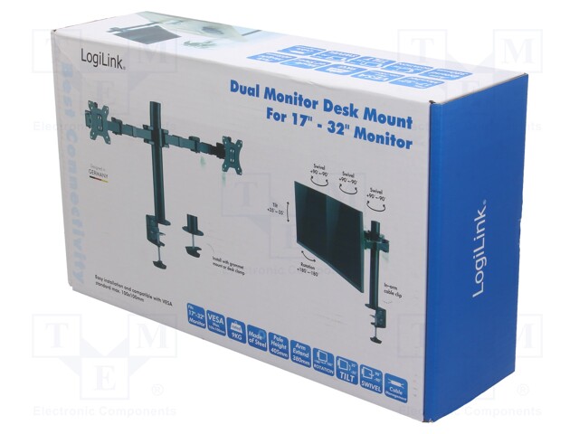 Monitor holder; 9kg; 17÷32"; Arm len: 380mm; for two monitors