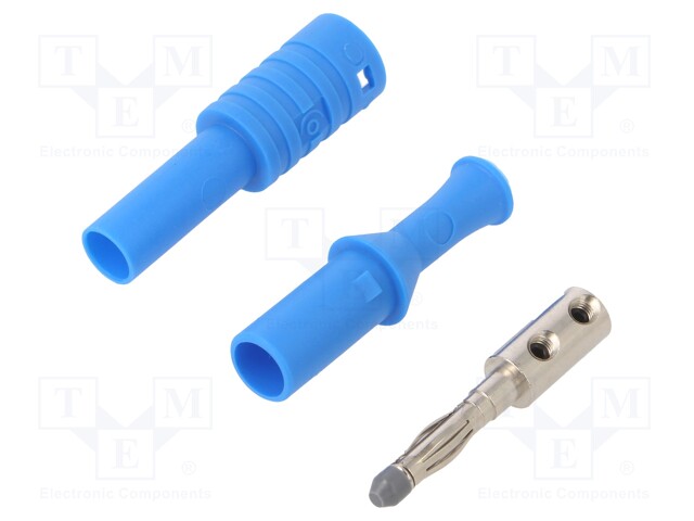 Plug; 4mm banana; 36A; 1kVAC; blue; insulated; 63mm; 8mΩ
