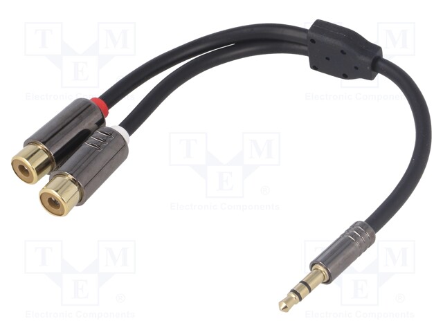 Aux adapter; RCA; gold-plated; black; V: stereo; 0.2m