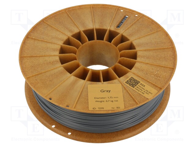 Filament: ASA; 1.75mm; grey; 220÷250°C; 700g; Table temp: 90÷110°C