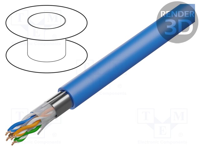 Wire; U/UTP; 6a; solid; Cu; 4x2x23AWG; LSZH; blue; 305m; Øcable: 7.2mm