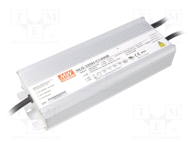 Power supply: switched-mode; LED; 320W; 114÷229VDC; 1400mA; IP67