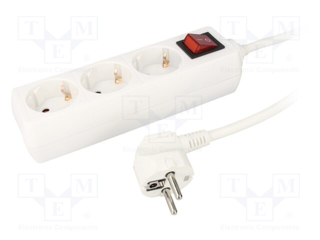 Plug socket strip: protective; Sockets: 3; 230VAC; 16A; 1.4m; IP20