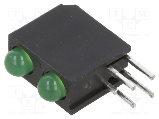 LED; green; 3mm; No.of diodes: 2; 2mA; Lens: diffused; 40°; 2.1÷2.6V