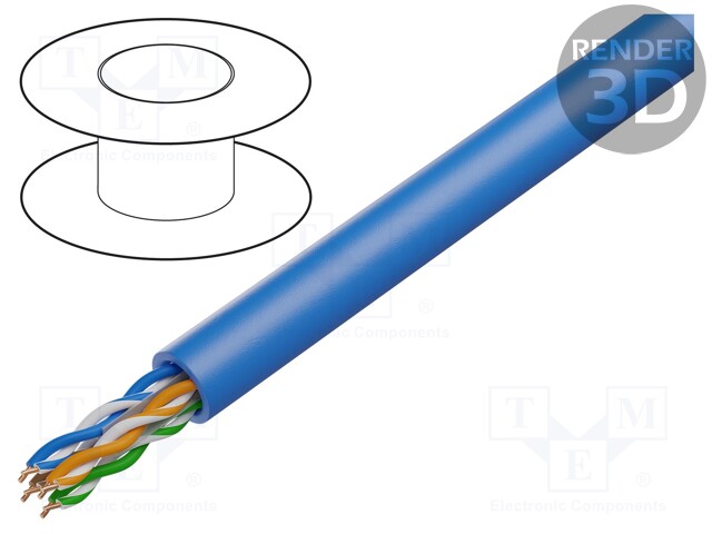 Wire; U/UTP; 6a; solid; Cu; 4x2x23AWG; LSZH; blue; 500m; CPR: B2ca