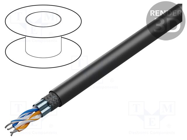 Wire; RS485; 2x2x24AWG; stranded; Cu; FEP; red; 152m; CPR: Eca; 300V