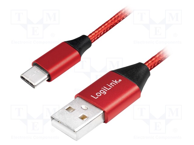Cable; USB 2.0; USB A plug,USB C plug; 0.3m; red