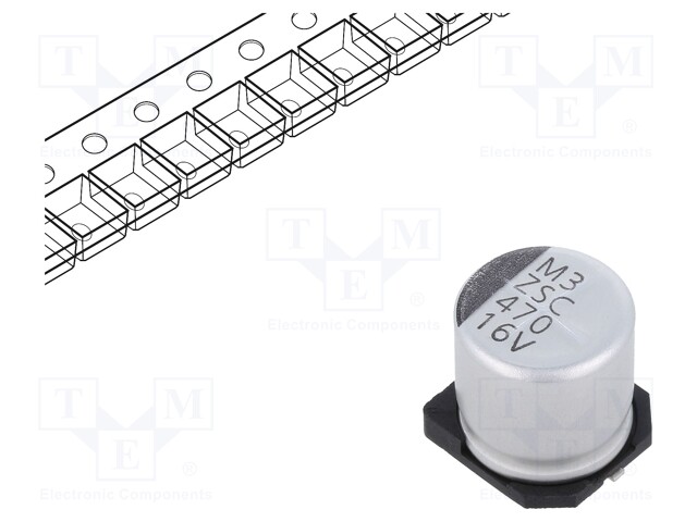 Capacitor: electrolytic; SMD; 470uF; 16VDC; Ø10x10mm; ±20%