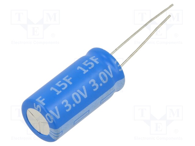 Supercapacitor; THT; 15F; 3VDC; Ø12.5x25mm