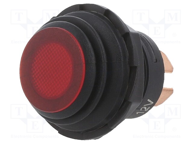 Switch: push-button; Pos: 2; SPST; 10A/14VDC; red; Rcont max: 50mΩ