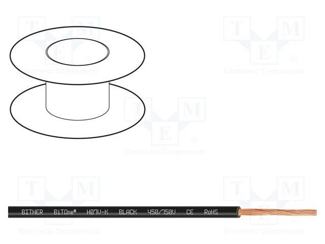 Wire; BiTOne; stranded; Cu; 10mm2; black; PVC; 450/750V; 100m