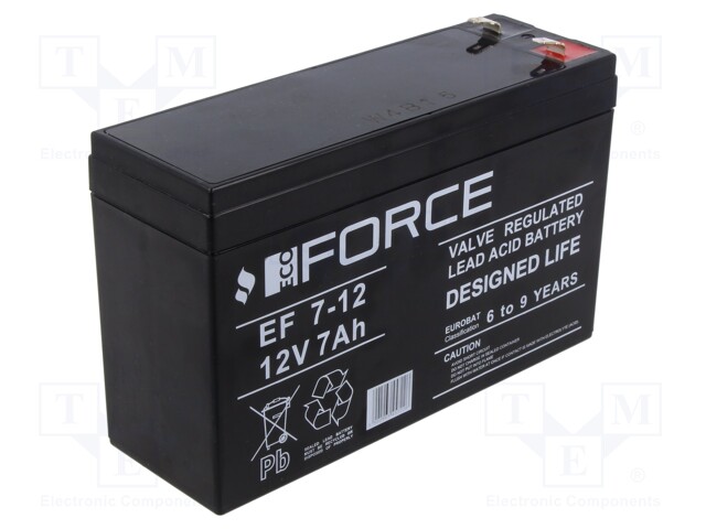Re-battery: acid-lead; 12V; 7Ah; AGM; maintenance-free; EF