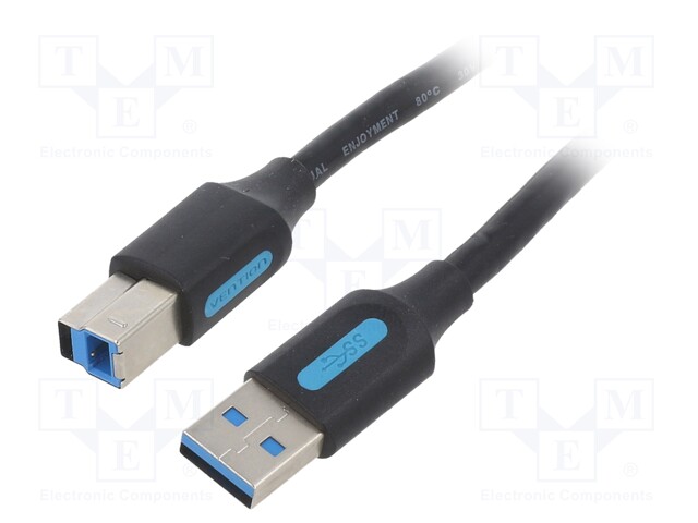 Cable; USB 3.0; USB A plug,USB B plug; nickel plated; 1m; black