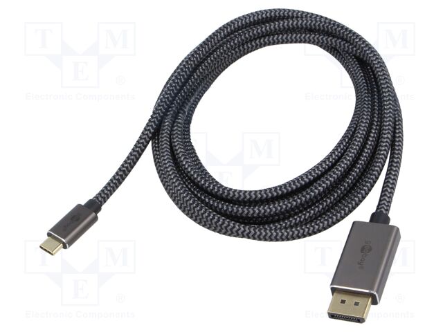 Cable; DisplayPort plug,USB C plug; textile; 3m; black,silver