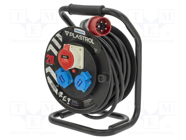 Extension lead; reel,three-phase,with non-rotating sockets