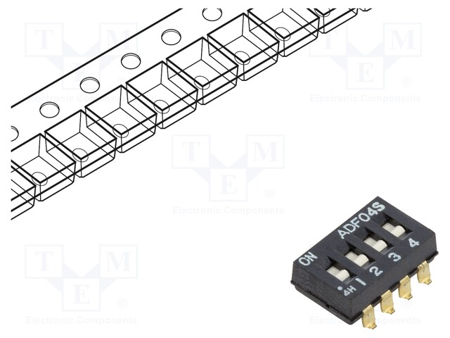 DIP / SIP Switch, 4 Circuits, Slide, Through Hole, SPST, 24 VDC, 100 mA