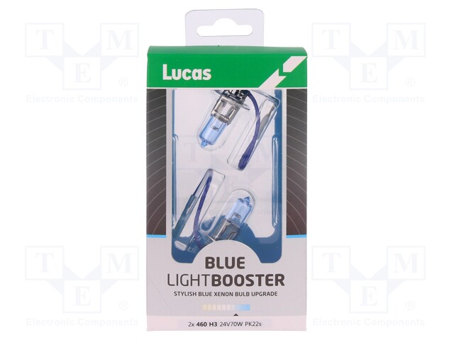 Filament lamp: automotive; PK22s; white-blue; 24V; 70W; BLUE; H3