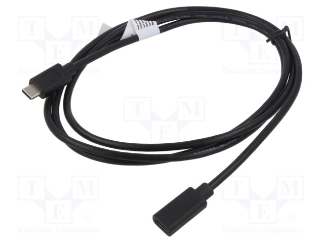 Cable; USB 2.0; USB C socket,USB C plug; nickel plated; 2m; black