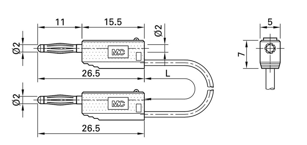 Test lead; 60VDC; 30VAC; 10A; banana plug 2mm,both sides; yellow