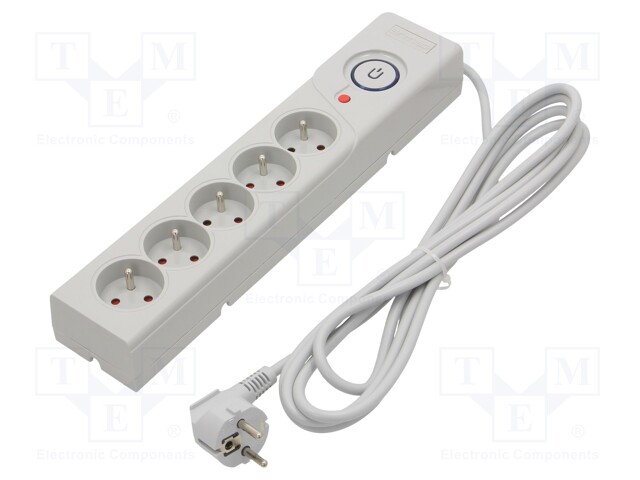Plug socket strip: protective; Sockets: 5; 250VAC; 10A; 3m