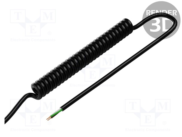 Wire: coiled; 3x0,35mm2; unshielded; PUR; black; 300V; 1000mm