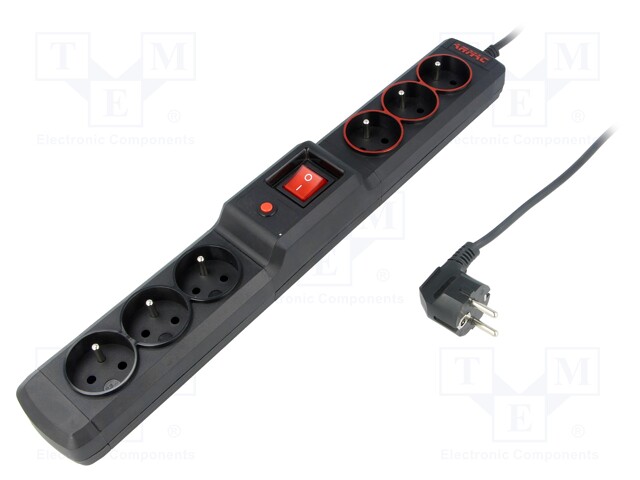 Plug socket strip: protective; Sockets: 6; 250VAC; 10A