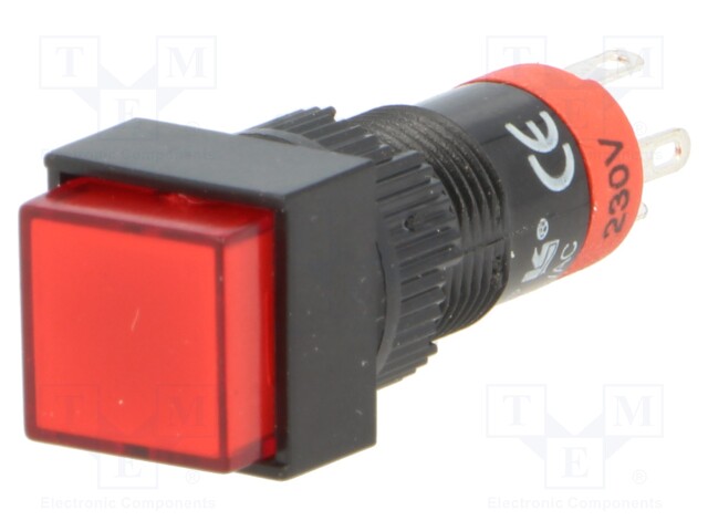 Switch: push-button; Pos: 2; SPDT; 0.5A/250VAC; 1A/24VDC; red; red