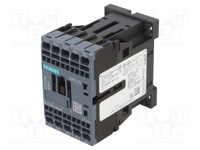Contactor: 4-pole; NO x4; 24VDC; 9A; DIN,on panel; 3RT23; -25÷60°C