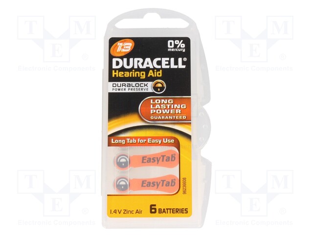 Battery: zinc air (ZnO2); 1.4V; AC13,R754,coin; Batt.no: 6; 290mAh