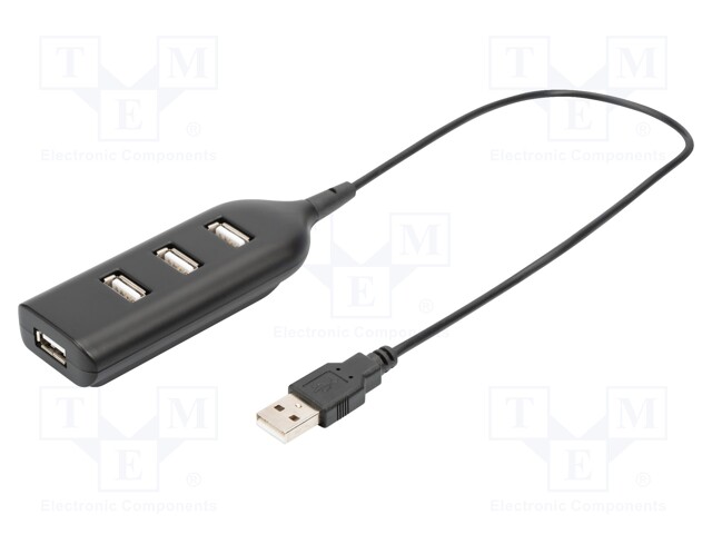 Hub USB; USB A socket x4,USB A plug; USB 2.0; black; 480Mbps