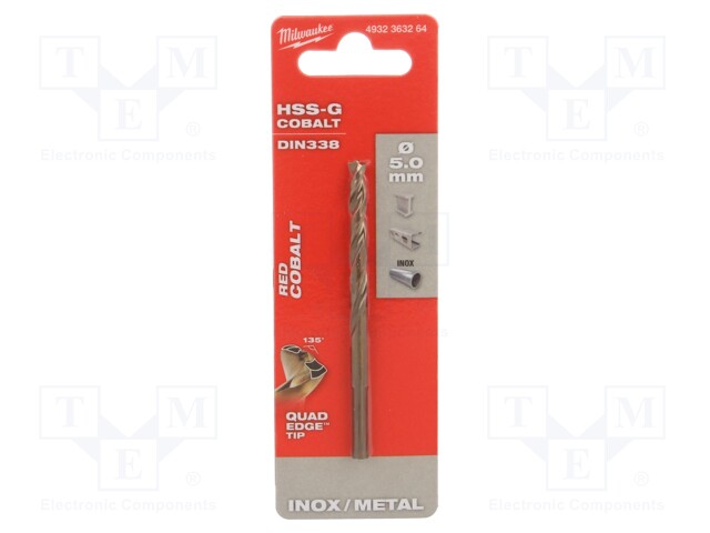 Drill bit; for metal; Ø: 5mm; high speed steel cobalt HSS-Co